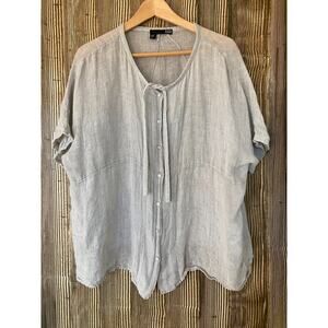Eileen Fisher Linen Cardigan Size XL Button Up Beige Lagenlook Tie Detail Beach